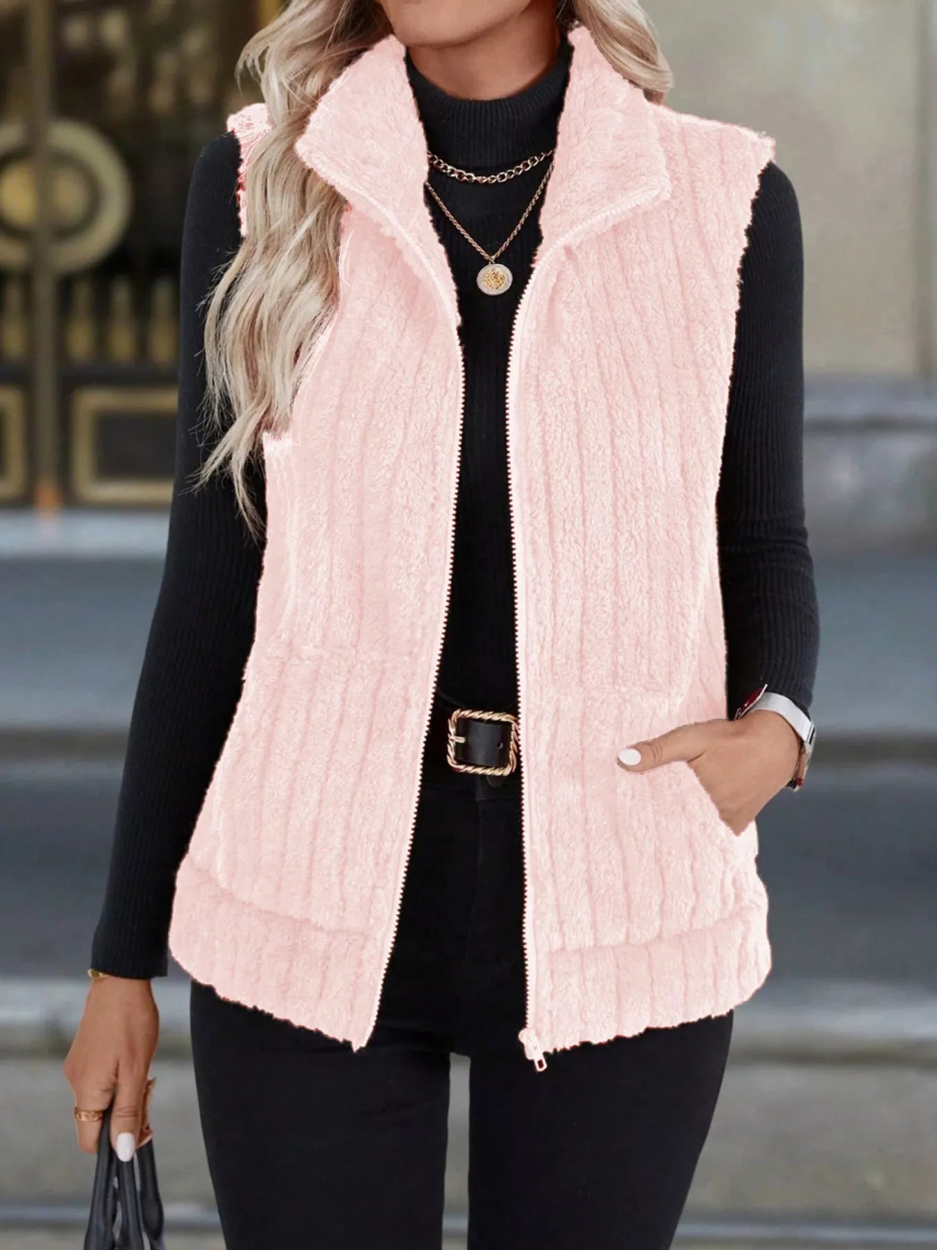 Gilet pile donna taglie forti colore azzurro cielo