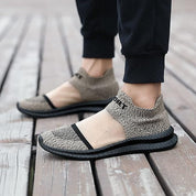 Grenio sneakers uomo senza lacci in tessuto a maglia colore kaki vista laterale