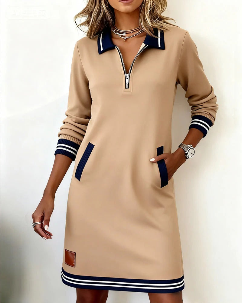 Elena | Elegante Funzionale Abito Autunno Invernale con Zip e Colletto Revers