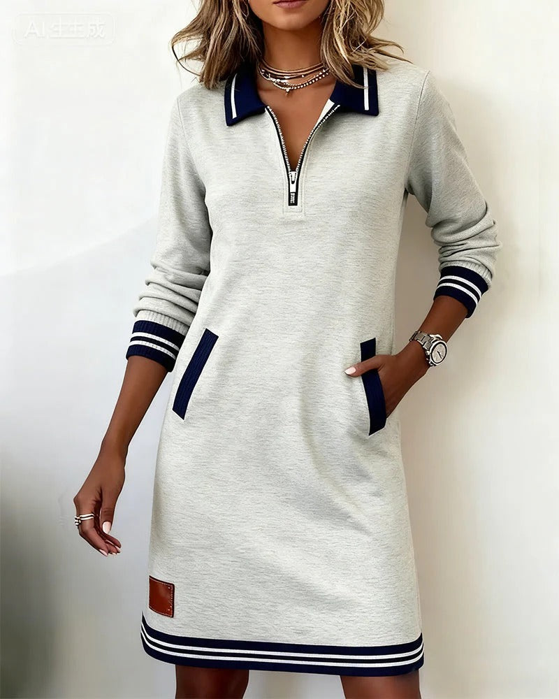 Elena | Elegante Funzionale Abito Autunno Invernale con Zip e Colletto Revers