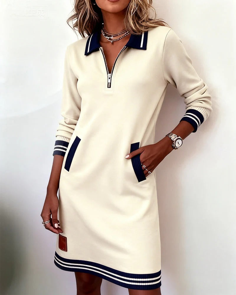 Elena | Elegante Funzionale Abito Autunno Invernale con Zip e Colletto Revers