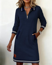 Elena | Elegante Funzionale Abito Autunno Invernale con Zip e Colletto Revers