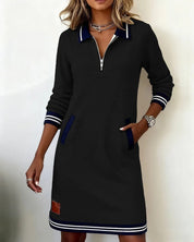 Elena | Elegante Funzionale Abito Autunno Invernale con Zip e Colletto Revers