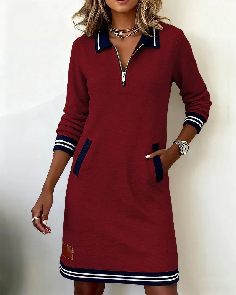 Elena | Elegante Funzionale Abito Autunno Invernale con Zip e Colletto Revers