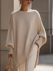Poncho oversize donna in maglia morbida misto lana color beige