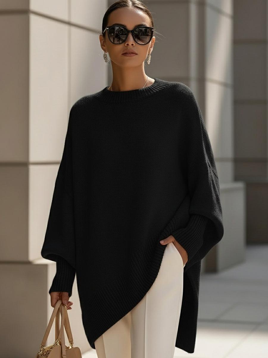 Poncho maglia oversize donna color verde oliva silhouette fluida