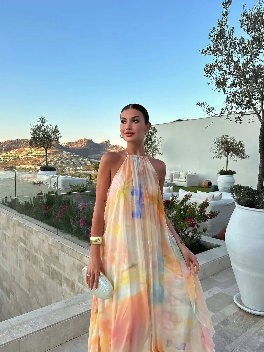 Maxi dress lungo donna stampa colorata per occasioni speciali
