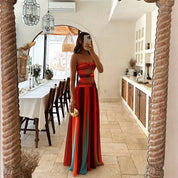 Maxi dress lungo donna senza spalline ideale per serate estive all'aperto