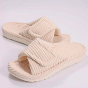 Pantofole donna beige con ammortizzazione multistrato, vista dal basso
