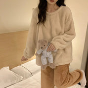 Set pigiama donna in pile fluffy, stile accogliente e rilassato