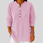 Dettaglio bottoni laterali pullover girocollo donna SERAPHINA™