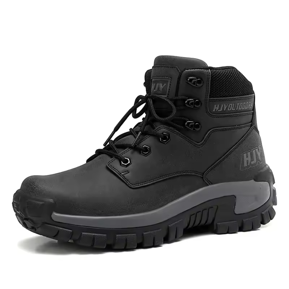Roxton scarpe da trekking uomo in pelle sintetica nera vista laterale