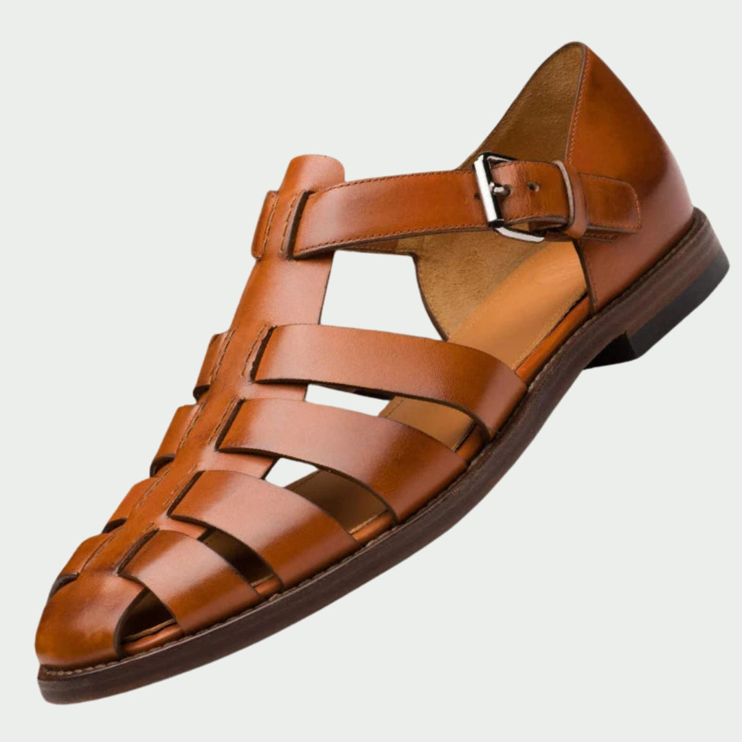 Sandali gladiatore piatti da uomo Owen™ in pelle marrone con cinturini regolabili