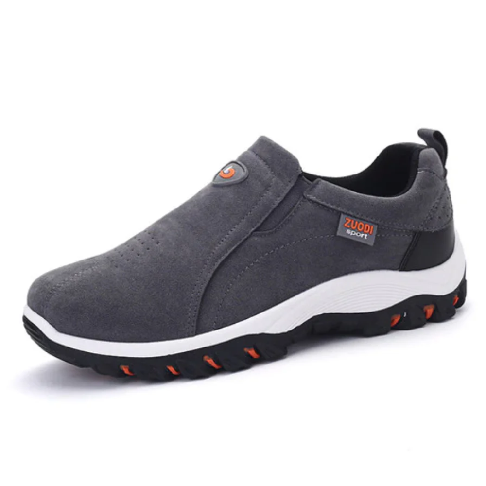 Vista posteriore scarpe slip-on ortopediche Calmiro blu da uomo