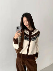 Cardigan donna in lana motivo jacquard a diamante lunghezza regular 50 cm
