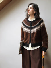 Serena cardigan in maglia jacquard beige a vestibilità regular