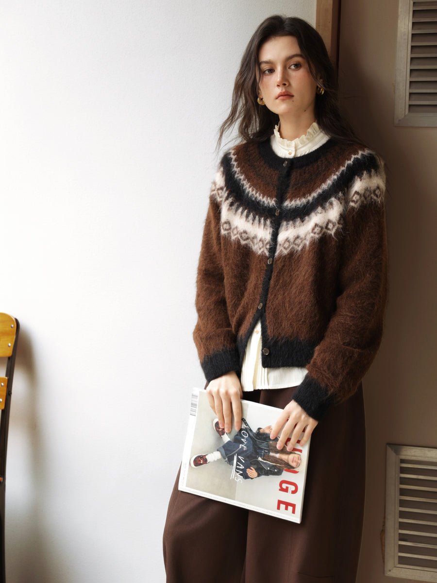 Dettaglio motivo jacquard a diamante cardigan donna in lana