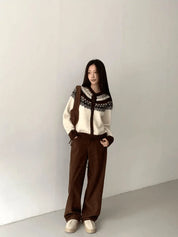 Dettaglio maniche raglan cardigan jacquard donna in lana beige