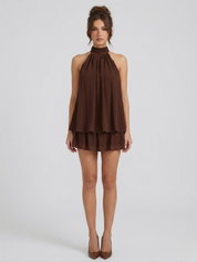 Mini dress donna giallo chiaro schiena nuda dettaglio ruffles