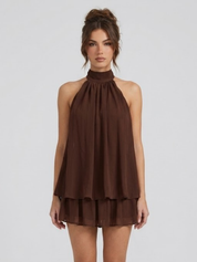 Mini dress estivo donna marrone vestibilità fluida e leggera