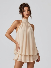 Mini dress donna con volant a strati colore albicocca