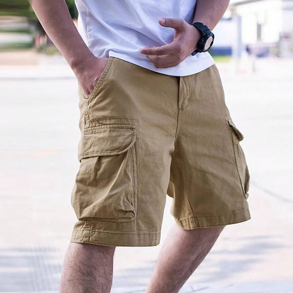 Shorts cargo uomo multi-tasche vestibilità regular colore marrone