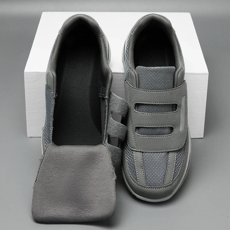 Sneaker ortopedica aperta piatta per calzata a passo, colore grigio
