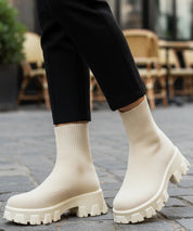 Stivale sock boot donna avorio con gambale medio e suola chunky