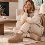 Stivaletti donna platform sabbia vista dall'alto gambale corto