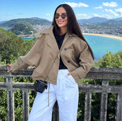 Trench coat donna Mirela taglio corto colore beige vista frontale