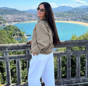Trench coat donna Mirela verde militare con cappuccio discreto