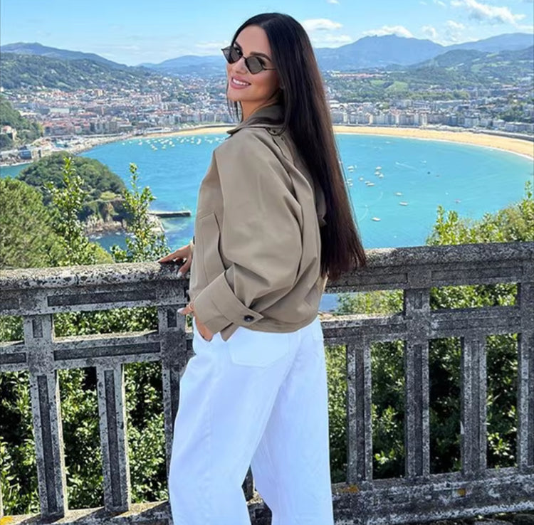 Trench coat donna Mirela verde militare con cappuccio discreto