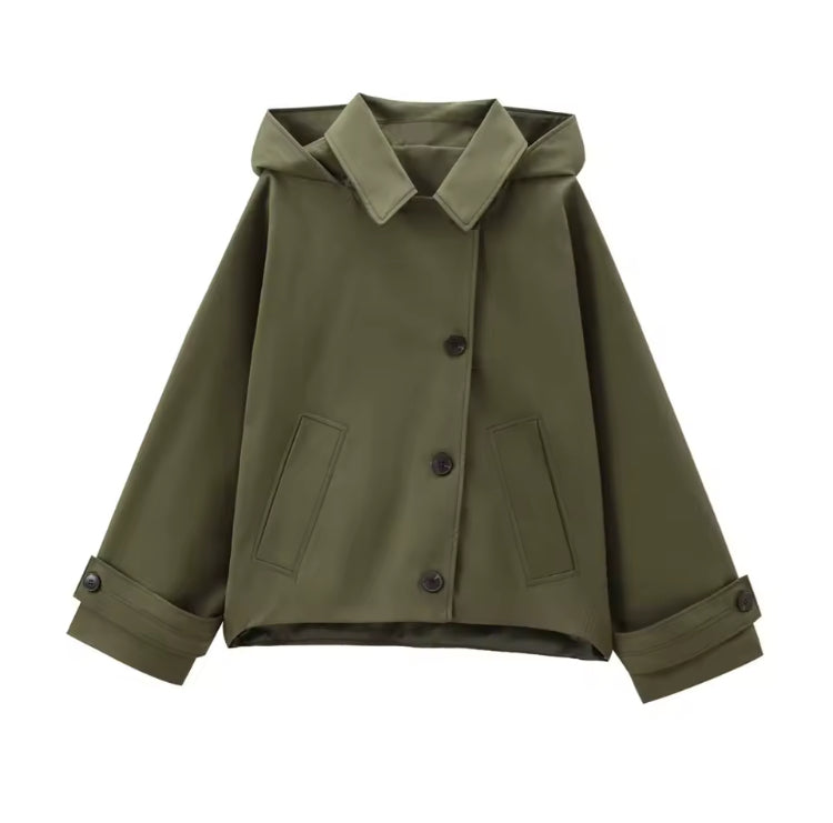 Dettaglio tessuto idrorepellente trench coat donna Mirela kaki