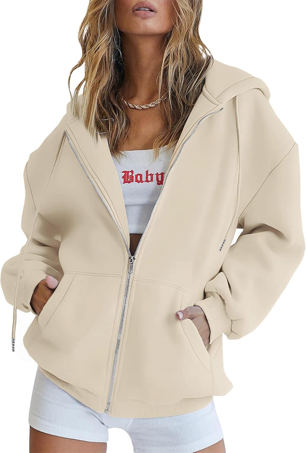 Felpa donna oversize Virelle con zip e cappuccio, disponibile in 9 colori