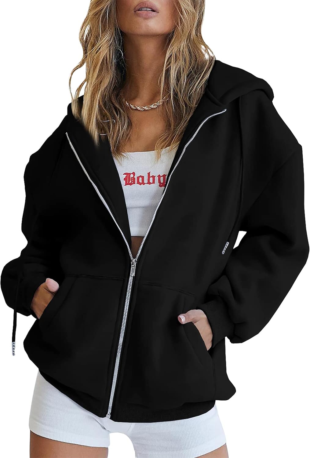 Felpa donna Virelle rossa oversize con tasche frontali in primo piano