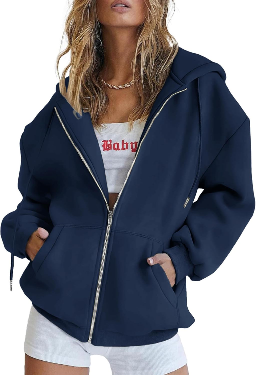 Vista laterale della felpa donna oversize Virelle grigio scuro con spalle scese