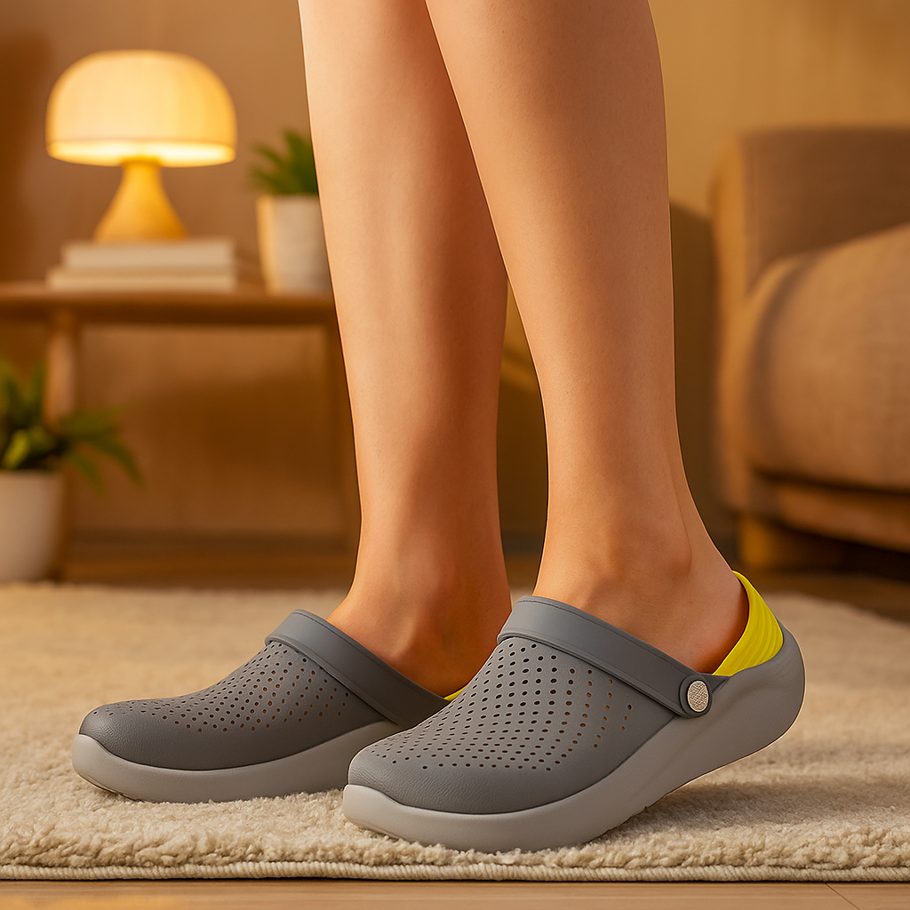 Zoccoli ortopedici donna grigio con verde design traspirante